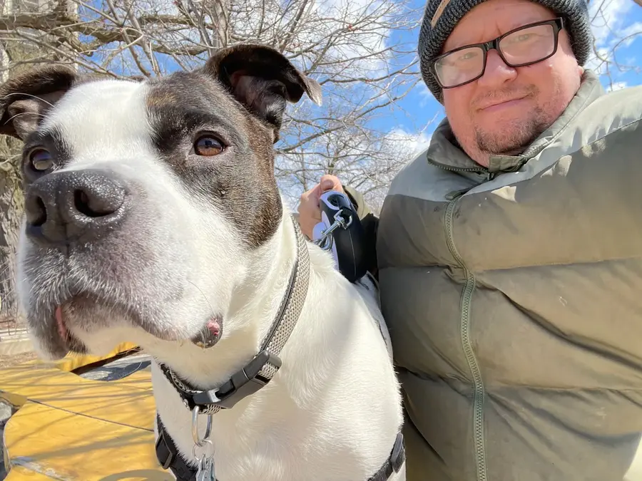 Founder with his Staffy, Bosco
